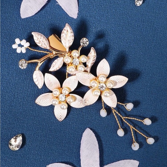 Hair Clip Comb Gold Boho Accessory Wedding Floral Rhinestone Pearl Updo - Picture 14 of 14